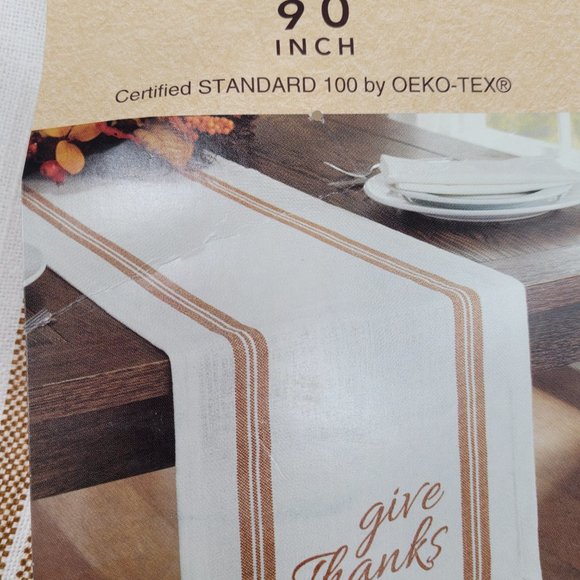 harvest give thanks border 14in x 90in table runner/ off white - Picture 6 of 6